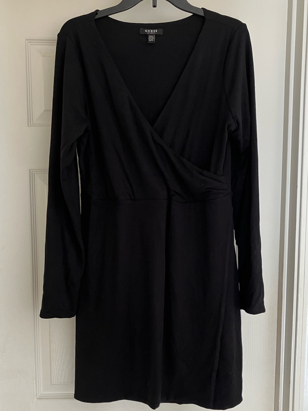 GUESS Natasha Wrap Cross Front Long Sleeve Dress Jet Black XL NEW NWOT